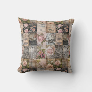 Cojín Decorativo Patrón de Grunge Floral Rosa de Inspiración Vintag