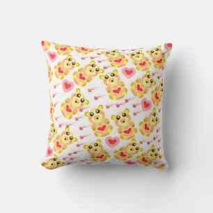 Cojín Decorativo Patrón de Guardería Oso Corazón Dulce