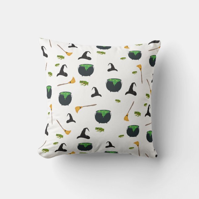 Cojín Decorativo Patrón de Halloween de Broom Caldron (Anverso)