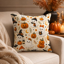 Cojín Decorativo Patrón de Halloween de Fantasma y Calabaza Adorabl