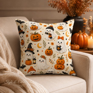 Cojín Decorativo Patrón de Halloween de Fantasma y Calabaza Adorabl