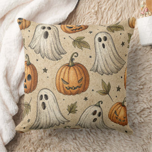 Cojín Decorativo Patrón de Halloween de fantasmas y calabazas vinta