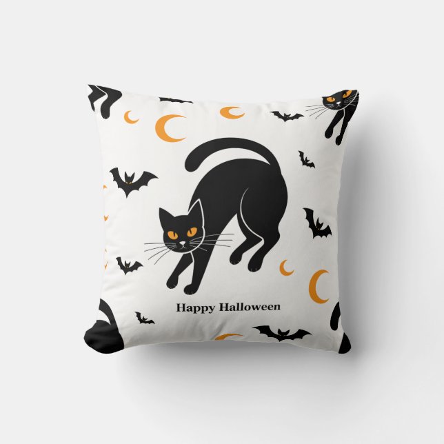 Cojín Decorativo Patrón de Halloween de felino negro lindo Pillo (Anverso)