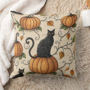 Cojín Decorativo Patrón de Halloween de gatos negros y calabazas