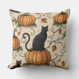 Cojín Decorativo Patrón de Halloween de gatos negros y calabazas