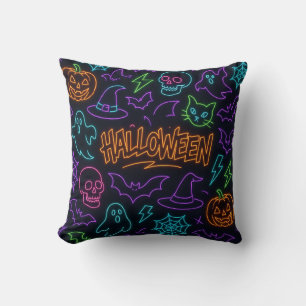 Cojín Decorativo Patrón de Halloween Neon Fantasmas Calabazas Murci