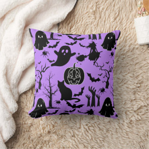 Cojín Decorativo Patrón de Halloween. Sombrío y lindo.b L Purple BG
