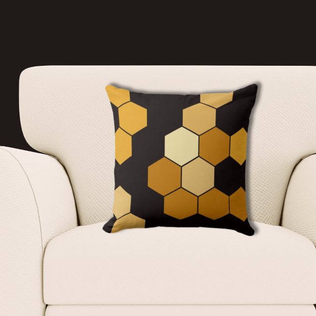Cojín Decorativo Patrón de hexágono amarillo y negro (Yellow and Black Hexagon Pattern Throw Pillow)