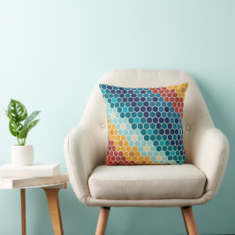 Cojín Decorativo Patrón de hexágono de mosaico retro-floral colorid