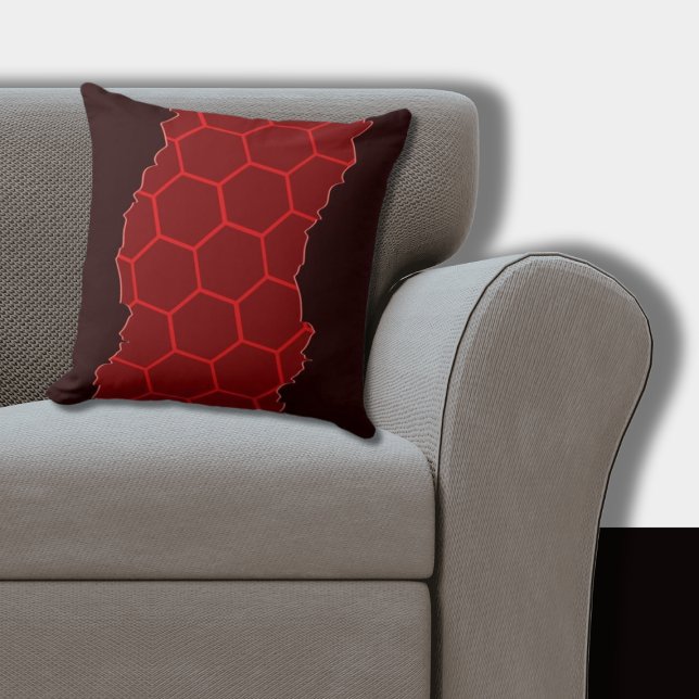 Cojín Decorativo Patrón de hexágono negro y rojo elegante en sándwi (Red Pillow Torn Hexagon Pattern)