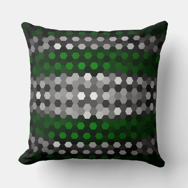 Cojín Decorativo Patrón de hexágonos verdes y grises (Anverso)