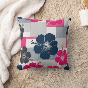 Cojín Decorativo Patrón de Hibisco Tropical Costero (13)
