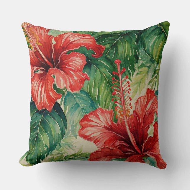 Cojín Decorativo Patrón de hibiscos de impresión hawaiana (Anverso)