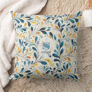 Cojín Decorativo Patrón de hoja botánica Navy Teal Amber