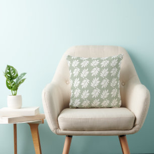 Cojín Decorativo Patrón de hoja de anciano blanco sobre verde