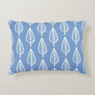 Cojín Decorativo Patrón de hoja de haya - Azul cielo y blanco