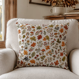 Cojín Decorativo Patrón de hoja de hongo floral de bosque otoñal