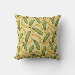 Cojín Decorativo Patrón de hoja de plátano amarillo tropical
