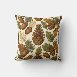 Cojín Decorativo Patrón de hoja de roble piña bellota de otoño
