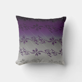 Cojín Decorativo Patrón de hoja floral a rayas gradiente gris púrpu