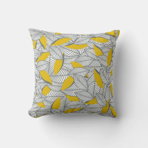 Cojín Decorativo Patrón de hoja gris y amarillo.
