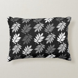 Cojín Decorativo Patrón de hoja mayor negro blanco gris