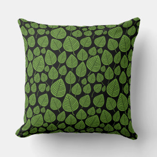 Cojín Decorativo Patrón de hojas 02 - Aguacate verde sobre negro