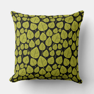 Cojín Decorativo Patrón de hojas 02 - Amarillo bananero en negro