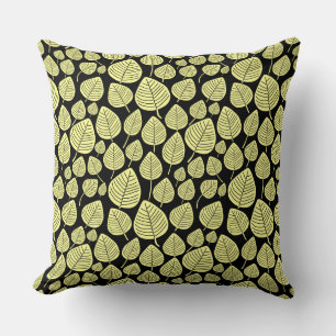 Cojín Decorativo Patrón de hojas 02 - Amarillo de charla en negro