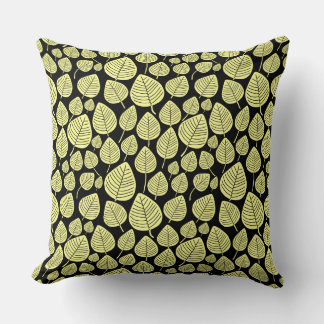 Cojín Decorativo Patrón de hojas 02 - Amarillo de charla en negro