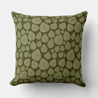 Cojín Decorativo Patrón de hojas 02 - Khaki sobre el olivo oscuro
