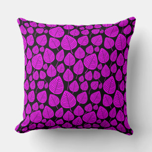 Cojín Decorativo Patrón de hojas 02 - Magenta en negro