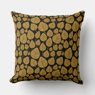 Cojín Decorativo Patrón de hojas 02 - Marrón dorado en negro