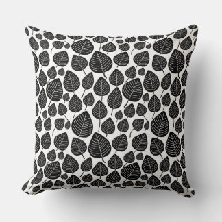 Cojín Decorativo Patrón de hojas 02 - Negro sobre blanco