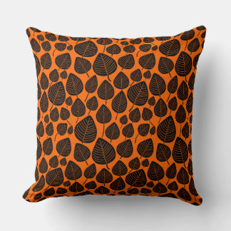 Cojín Decorativo Patrón de hojas 02 - negro sobre Naranja