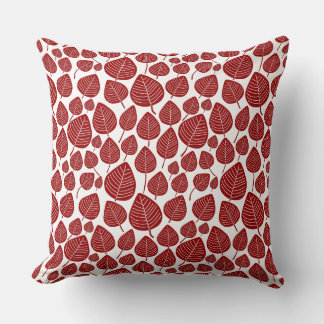 Cojín Decorativo Patrón de hojas 02 - Rojo de rubí sobre blanco