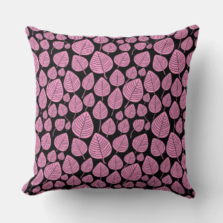 Cojín Decorativo Patrón de hojas 02 - Rosa en negro