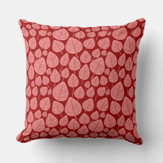 Cojín Decorativo Patrón de hojas 02 - Rosa suave en rojo rubí