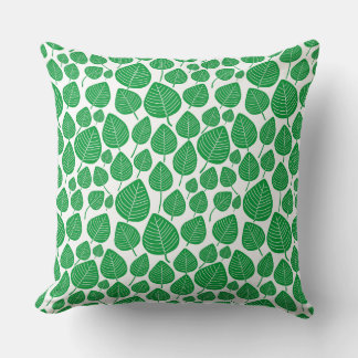 Cojín Decorativo Patrón de hojas 02 - Verde de hierba sobre blanco