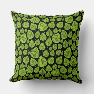 Cojín Decorativo Patrón de hojas 02 - Verde marciano sobre negro