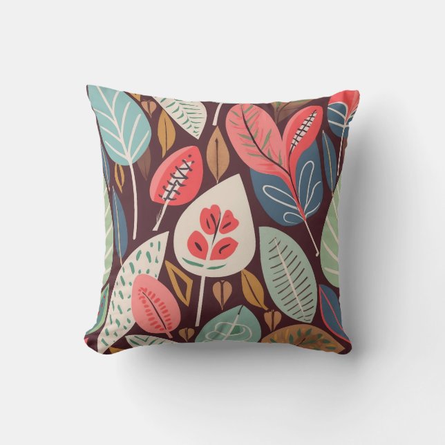 Cojín Decorativo Patrón de hojas abstractas (Anverso)
