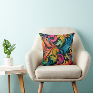Cojín Decorativo Patrón de hojas de arco iris abstracto