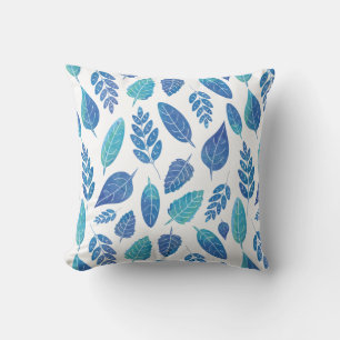 Cojín Decorativo Patrón de hojas de color azul