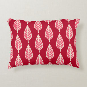 Cojín Decorativo Patrón de hojas de haya - Rojo de rubí y crema