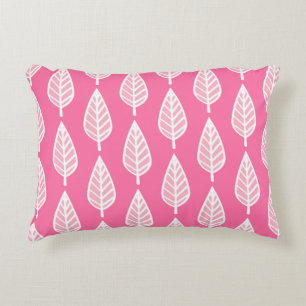 Cojín Decorativo Patrón de hojas de haya - Rosa caliente y blanco