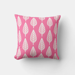 Cojín Decorativo Patrón de hojas de haya - Rosa caliente y blanco