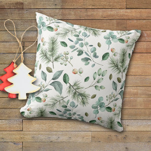 Cojín Decorativo Patrón de hojas de invierno, bayas y agujas de pin