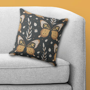 Cojín Decorativo Patrón de hojas de mariposa boho en azul marino