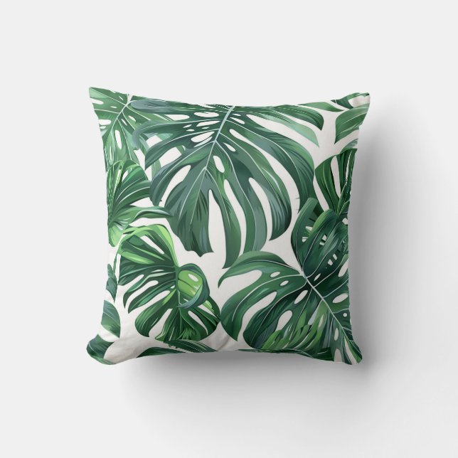 Cojín Decorativo Patrón de hojas de monstera verde flora exótica (Anverso)