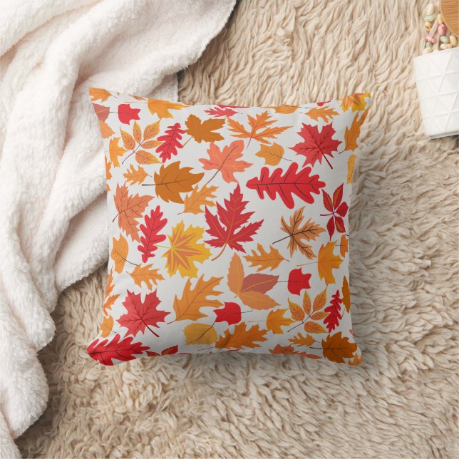 Cojín Decorativo Patrón de hojas de otoño 02 Offwhite BG (Manta)